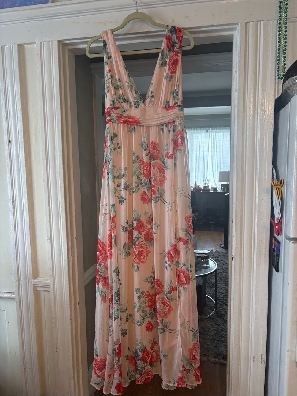 Floral V-Neck Pink Maxi Dress